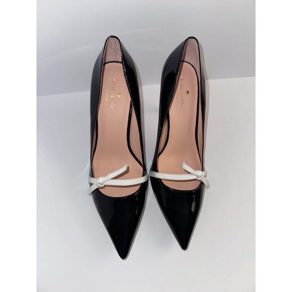 Kate spade Viola Black Patent Leather White Bow Pumps size 10 NIB - Picture 5 of 13